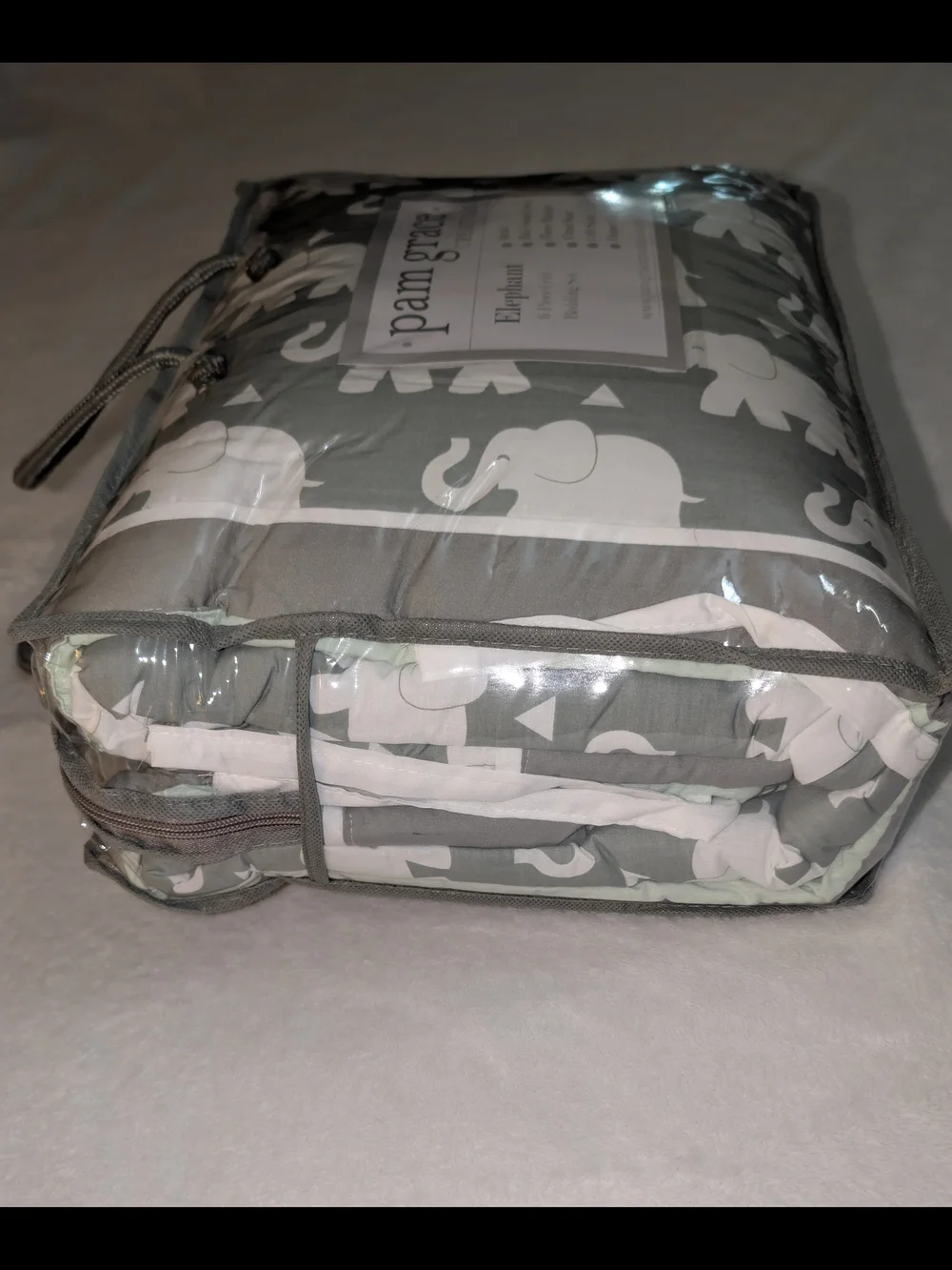 Pam Grace Creations Elephant 6-Piece Crib Bedding Set Gray White NEW